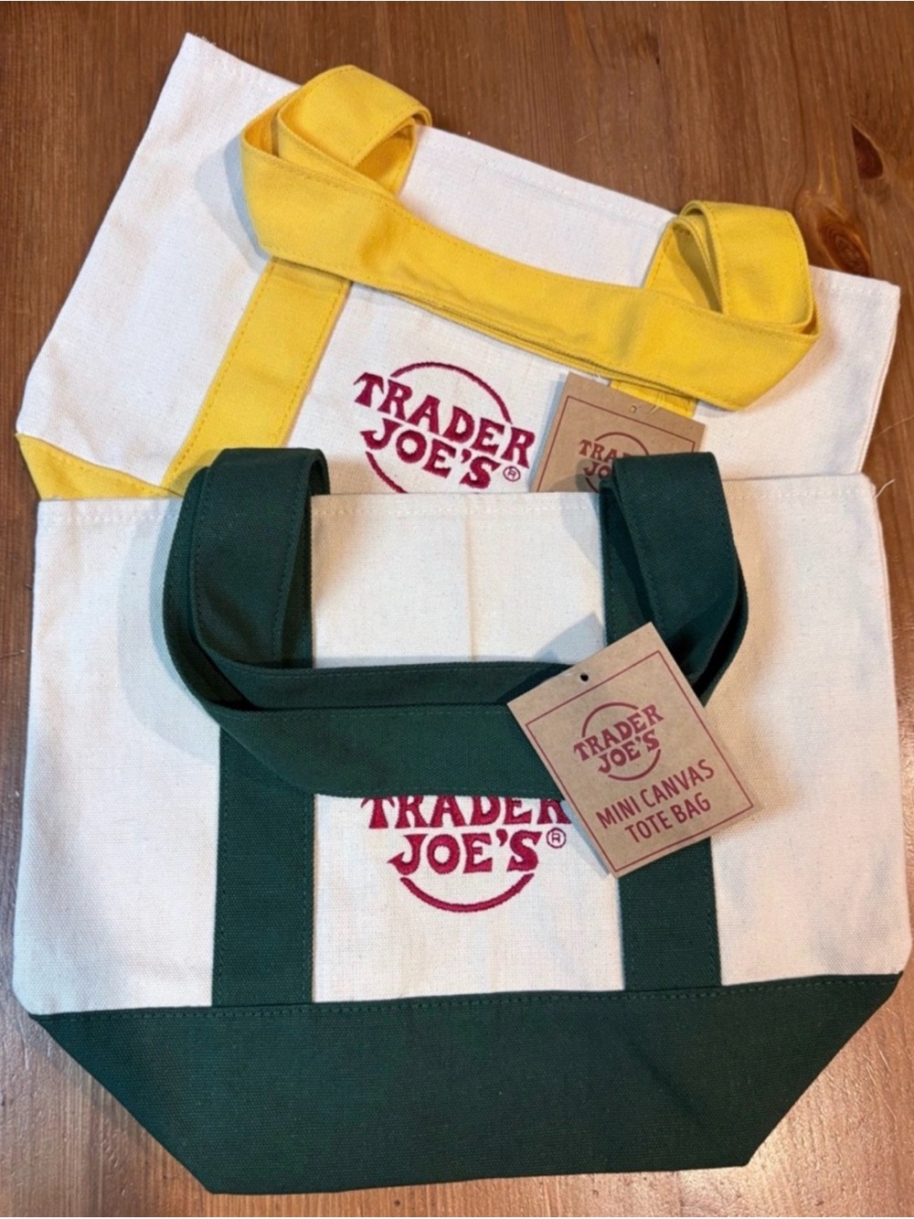 Trader Joe's Mini Canvas Tote Bag - Yellow & Forest Green (Limited Edition) (2)